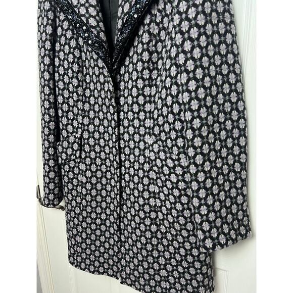 Nine West Women's Wool Blend Lined Coat Sequined Beaded Collar Lapel Size M - Picture 7 of 11